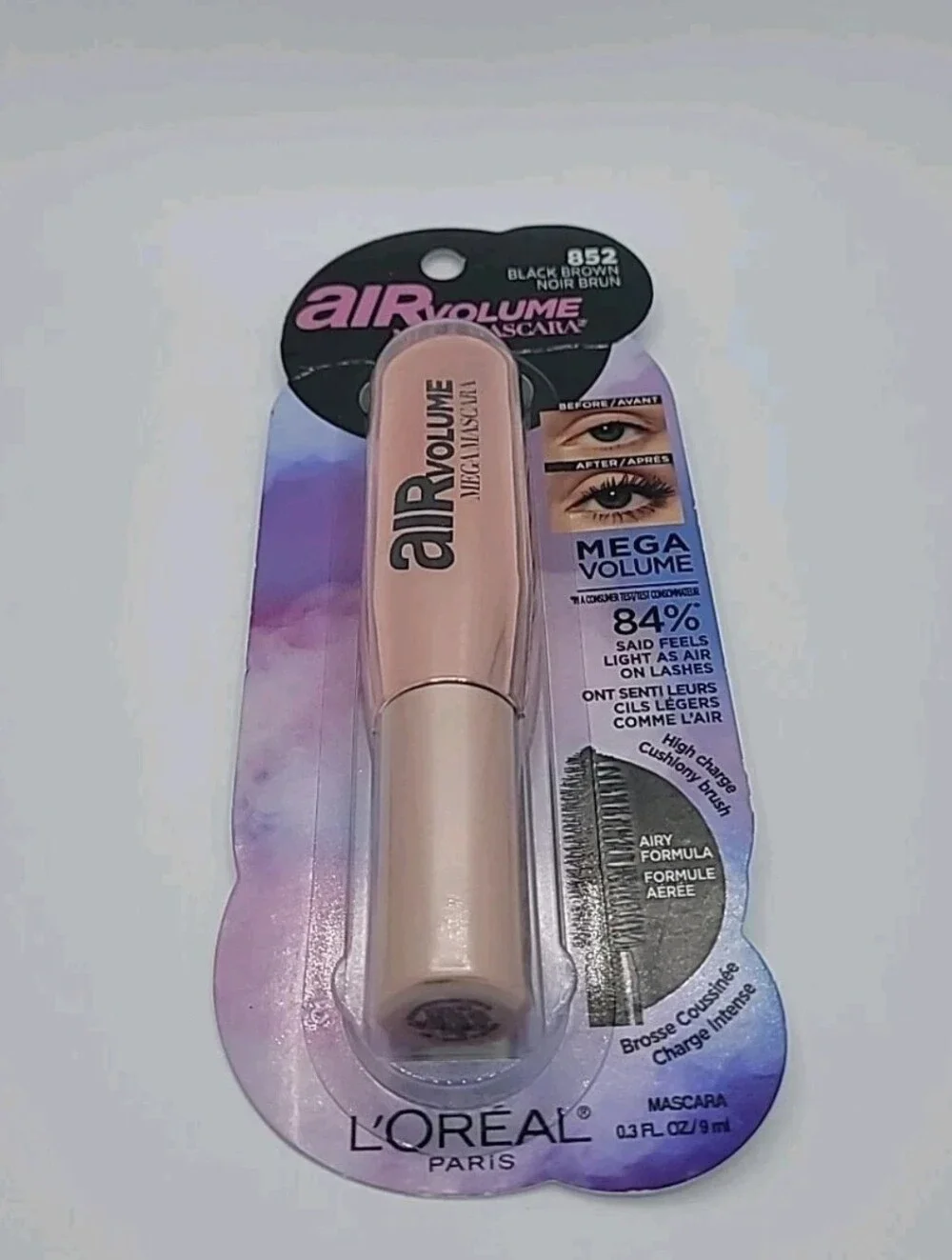 NEW L'Oreal Paris Air Volume Mega Mascara #852 Black Brown 0.3 fl oz Sealed